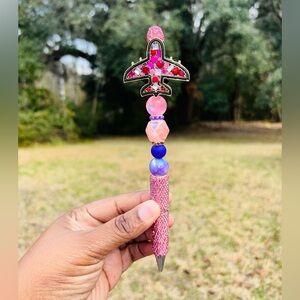 Pink Custom Made  Beaded Rhinestone Airplane Pen